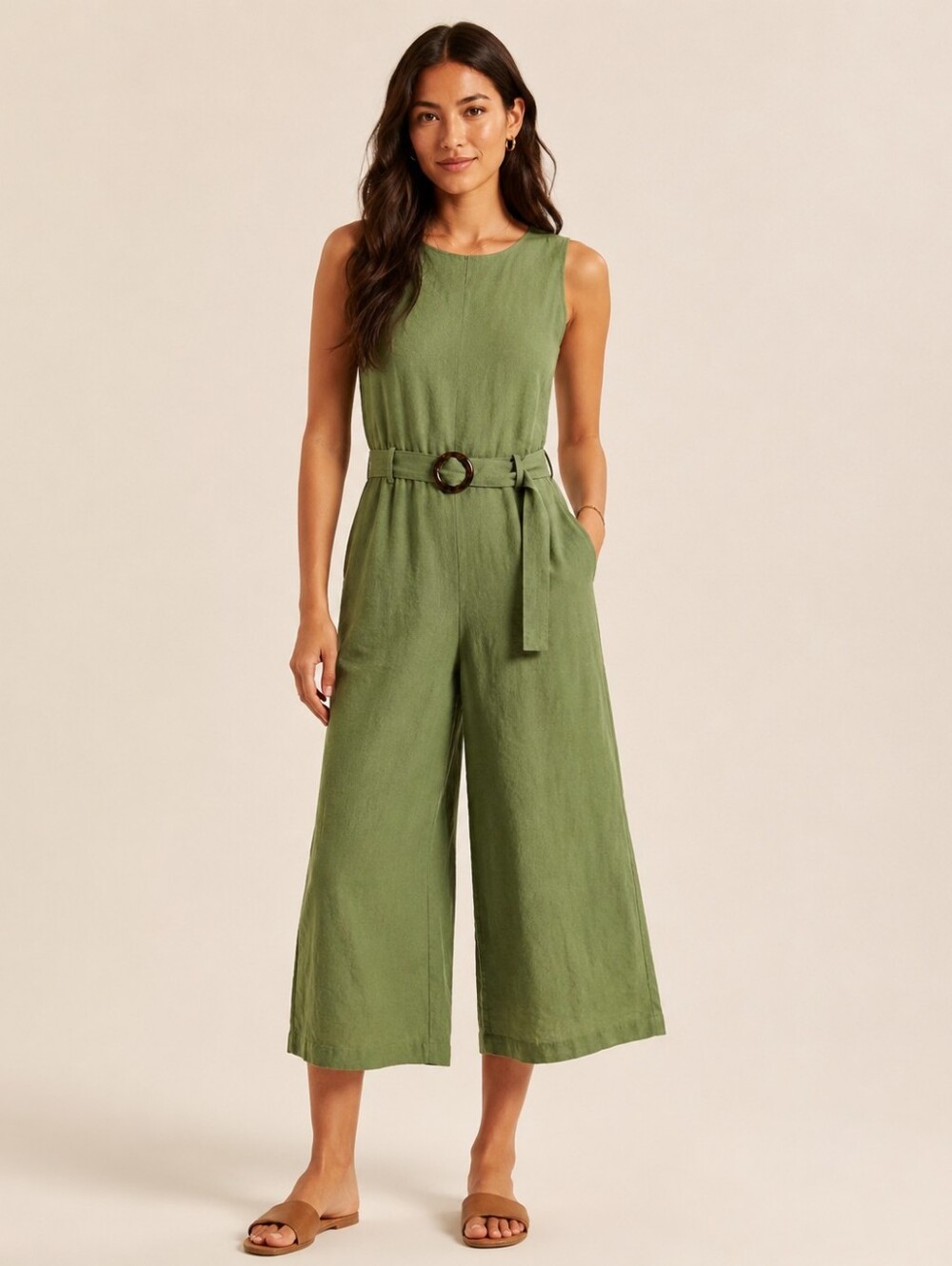 Zara Olive Green Belted Wide Leg Jumpsuit | Size SmallChic Zara
